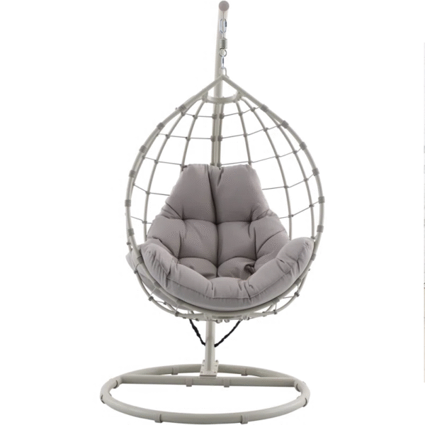 Outdoor Hanging Egg Chair with Rope Weave and Weather-Resistant Cushion – Pebble Colour