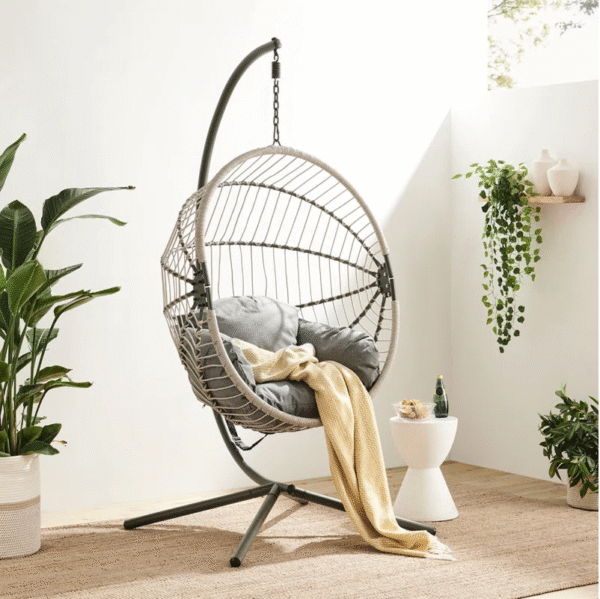 Hanging Egg Chair with Stand and Weatherproof Cushions – Indoor and Outdoor Use