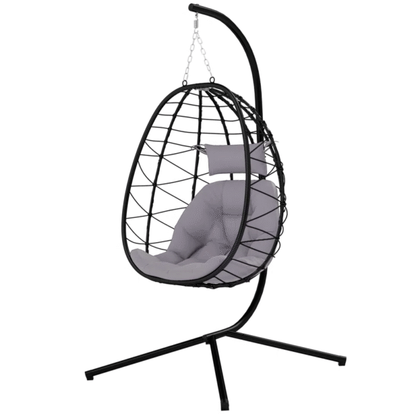 Outdoor Egg Swing Chair with Cushion and Folding Basket