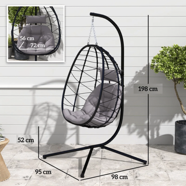 Outdoor Egg Swing Chair with Cushion and Folding Basket - Image 4