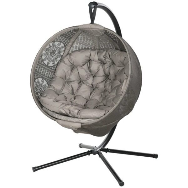 Hanging Egg Chair with Stand and Cushion - Brown & Black