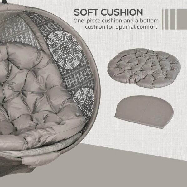 Hanging Egg Chair with Stand and Cushion - Brown & Black - Image 3