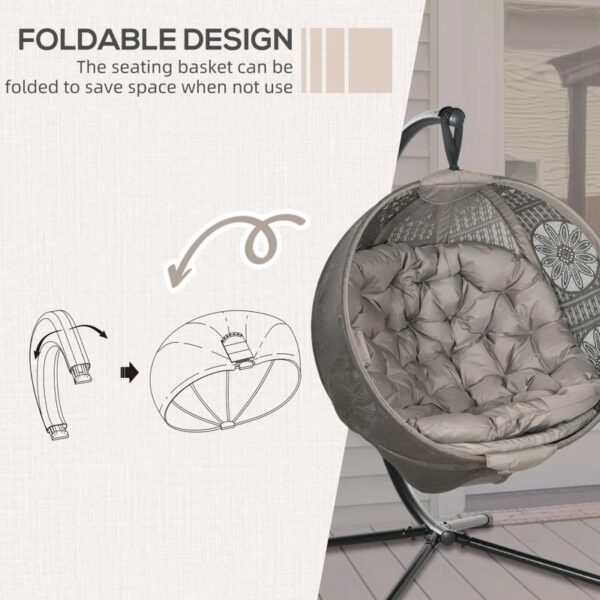 Hanging Egg Chair with Stand and Cushion - Brown & Black - Image 4