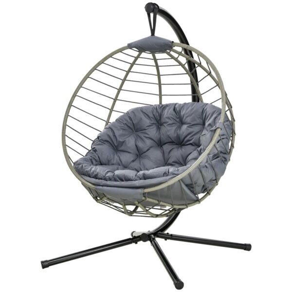 Hanging Egg Chair with Stand, Cushion, and Cup Holder - Indoor & Outdoor