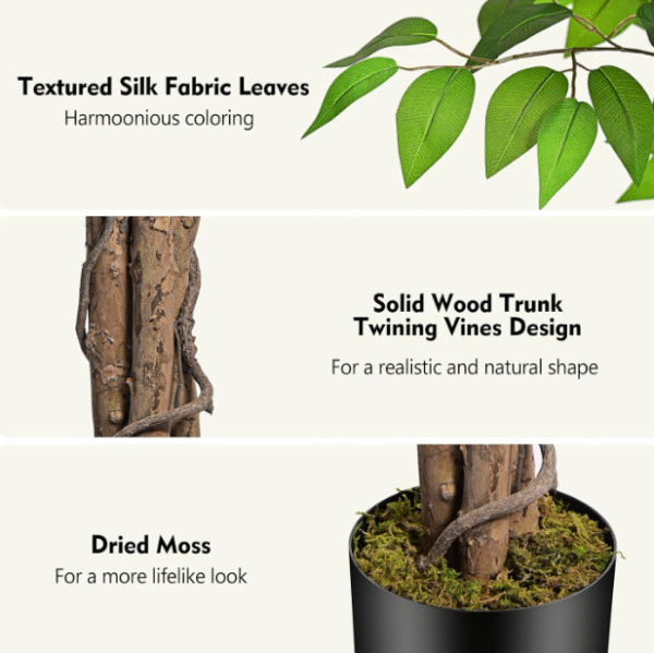 Artificial Ficus Tree – Silk Ficus Plant with Realistic Leaves - Image 3