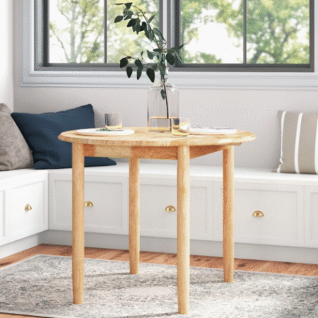 Round Drop-Leaf Dining Table Extendable Solid Wood with Natural Grain and Easy Assembly