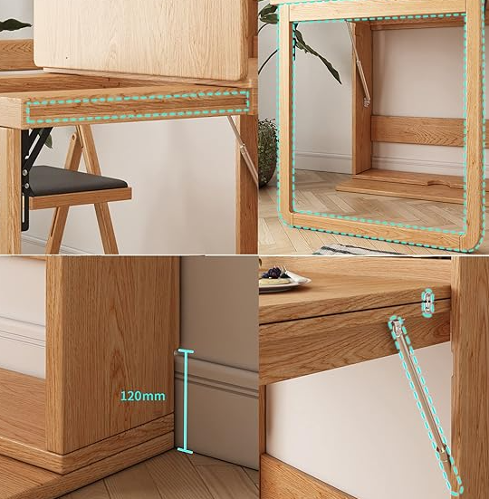 Drop Leaf Wall Mounted Folding Table – Extendable Dining Table with Storage Shelf