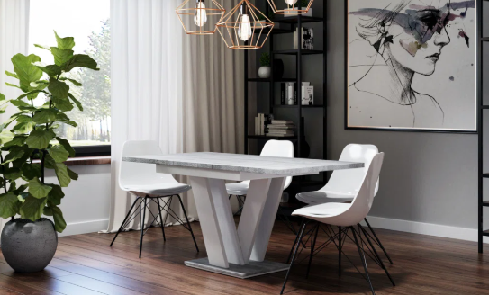 Extendable Dining Table with V-Shaped Base