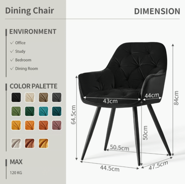 Set of 4 Velvet Dining Room Chairs with Arm - Image 2