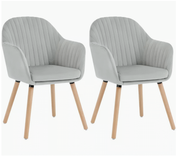 Light Grey Dining Room Velvet Arm Chairs (Set of 2) - 44cm Height