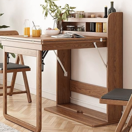 Drop Leaf Wall Mounted Folding Table – Extendable Dining Table with Storage Shelf