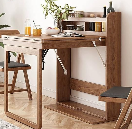 Drop Leaf Wall Mounted Folding Table – Extendable Dining Table with Storage Shelf
