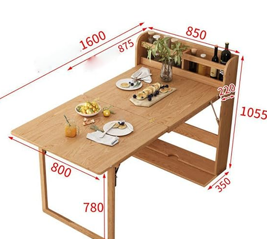 Drop Leaf Wall Mounted Folding Table – Extendable Dining Table with Storage Shelf