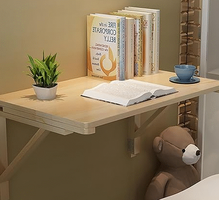Wooden Wall Mounted Desk – Foldable Drop Leaf Table with Strong Load-Bearing