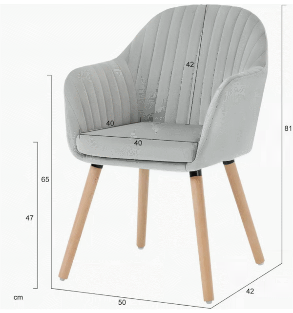 Light Grey Dining Room Velvet Arm Chairs (Set of 2) - 44cm Height - Image 3