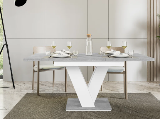 Extendable Dining Table with V-Shaped Base