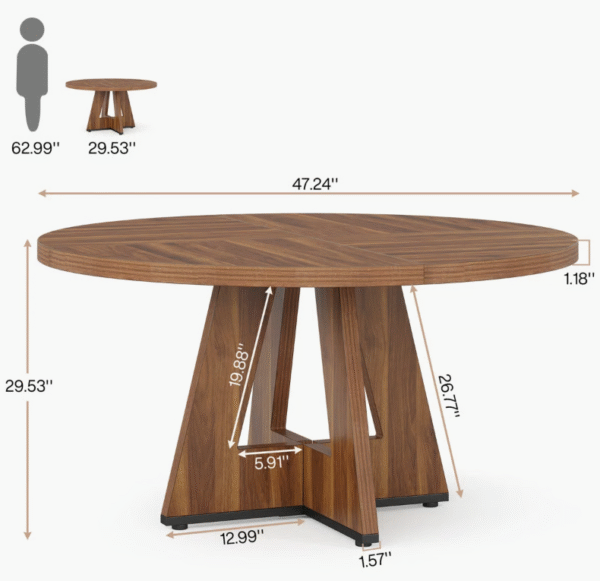 4 Person Round Dining Table Walnut 119 Cm - Image 4