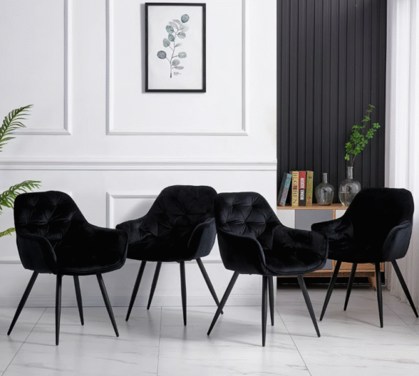 Set of 4 Velvet Dining Room Chairs with Arm